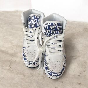 Kids White and Blue 'YEET' High-Top Sneakers